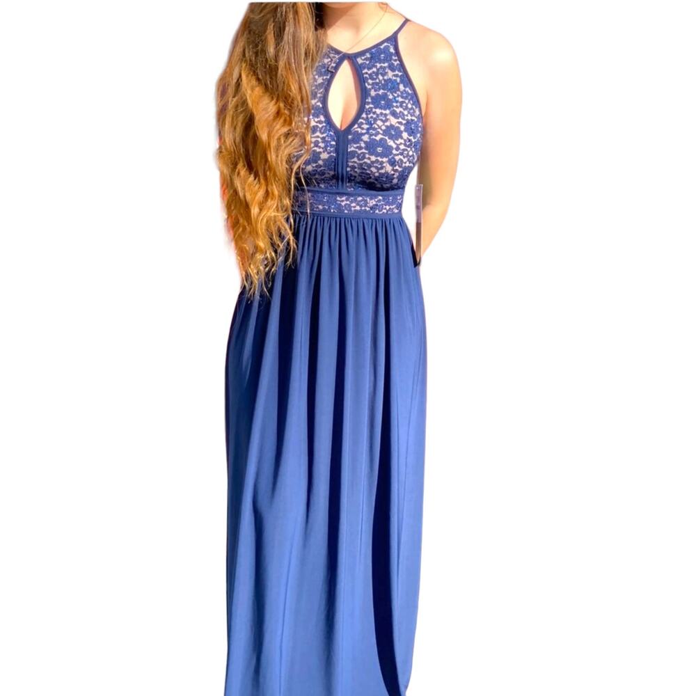 Morgan & Co Blue Halter A-line Special occasion dress Size 5/6 EUC